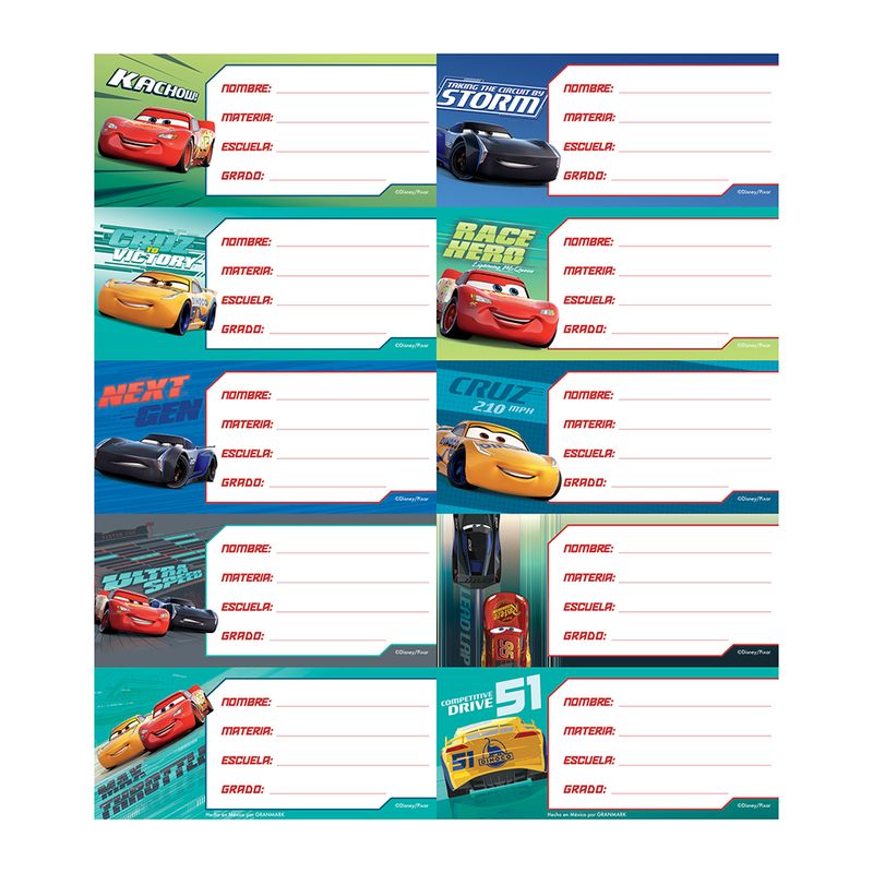 76261 - ETIQUETA ESCOLAR CARS C/20 PIEZAS