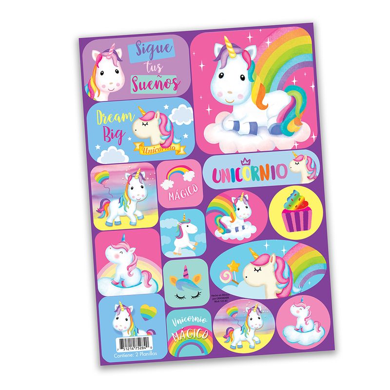 77062 - STICKERS UNICORNIO C/2 PLANILLAS