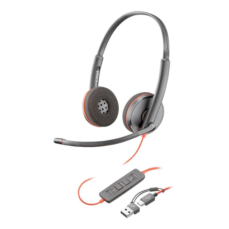 77400 - AUDIFONOS DIADEMA CON MICROFONO HP POLY BLACKWIRE 3220 USB-C, CON ADAPTADOR USB-A