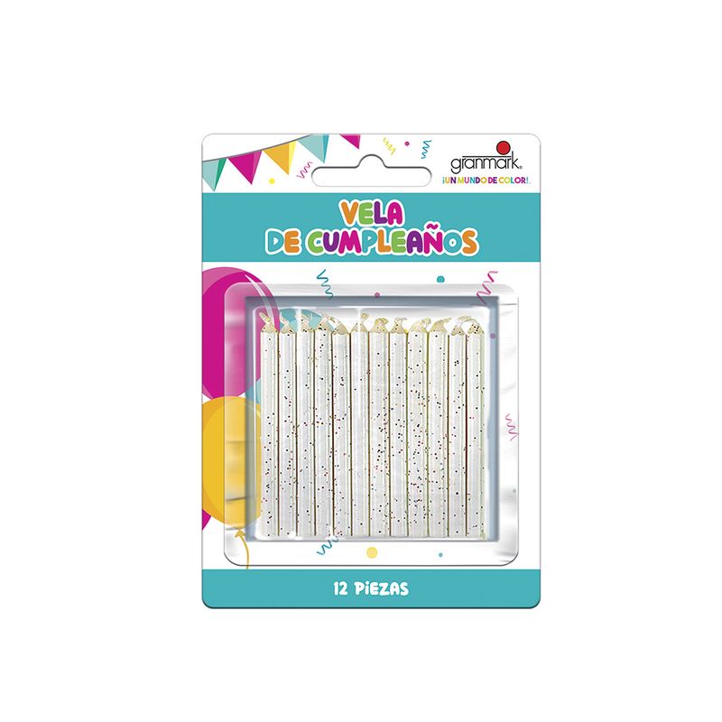 75657 - VELA GLITTER BLANCA C/12 PZAS