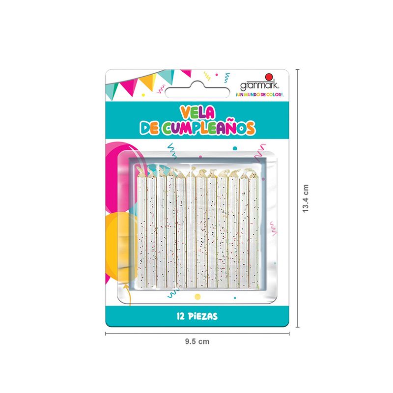 76647 - VELA GLITTER BLANCA C/12 PZAS