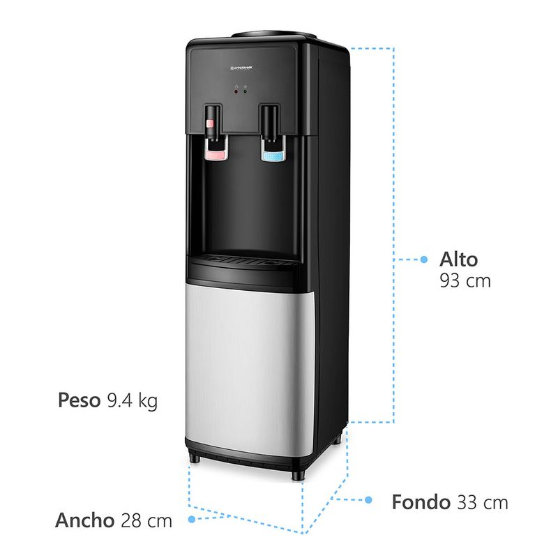 55683 - DESPACHADOR DE AGUA FRIA Y CALIENTE DE PISO COOLWATER, 2 LLAVES, BLANCO & NEGRO