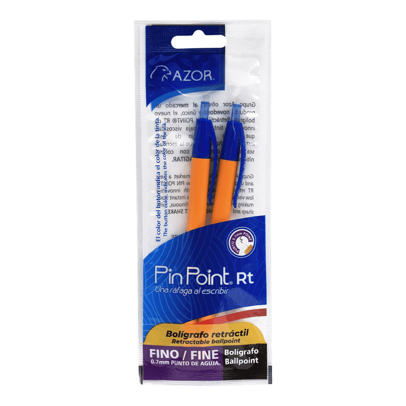 77486 - BOLIGRAFO FINO RETRACTIL PIN POINT AZUL BLT CON 2 PZAS BARRIL AMARILLO