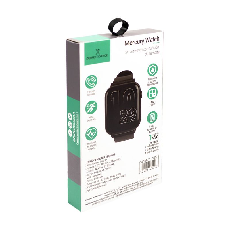 90717 - SMARTWATCH PERFECT CHOICE MERCURY FUNCION LLAMADA COLOR NEGRO